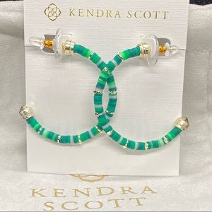 New Kendra Scott Gold Reece Hoops in Green Mix